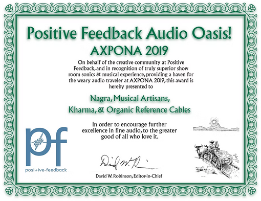 Positive Feedback Auido Oasis Award for AXPONA 2019